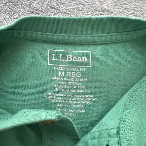 L.L. Bean Carefree Unshrinkable Tee, Traditional Fit, Henley Green Men's Medium - Picture 4 of 6